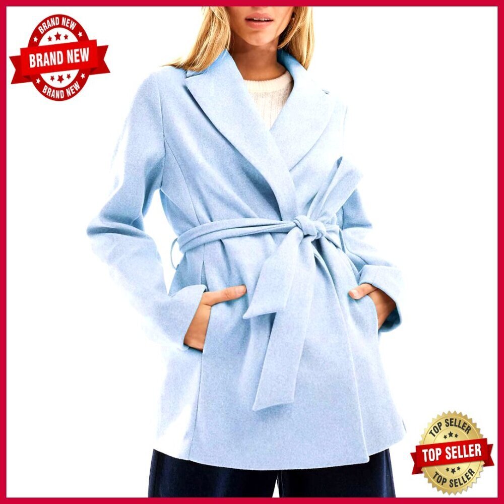 Slim Fit Wool Blend Trench Coat with Belt Notched Lapel Winter Warm